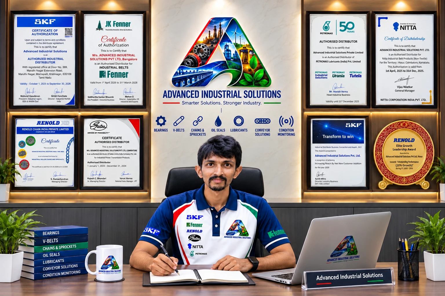 Saidinesh Ramanathan seated at his desk at Advanced Industrial Solutions